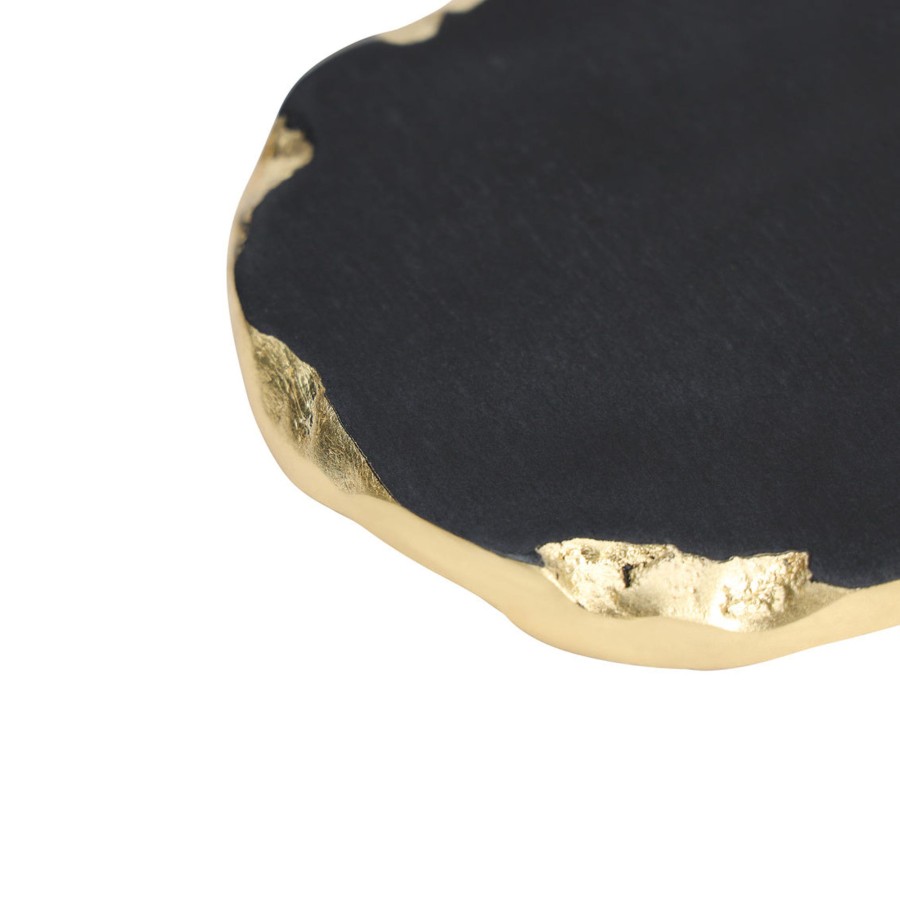 Glassware & Barware Godinger | Lavi Black Marble Gold Organic Edge Coaster Set