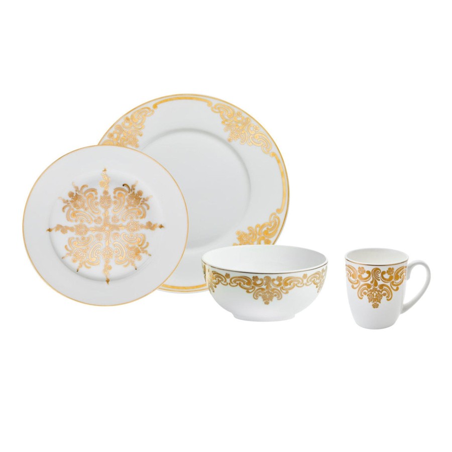 Dining Godinger | 20Th Century Baroque Bone China 16 Piece Dinnerware Set, Service For 4