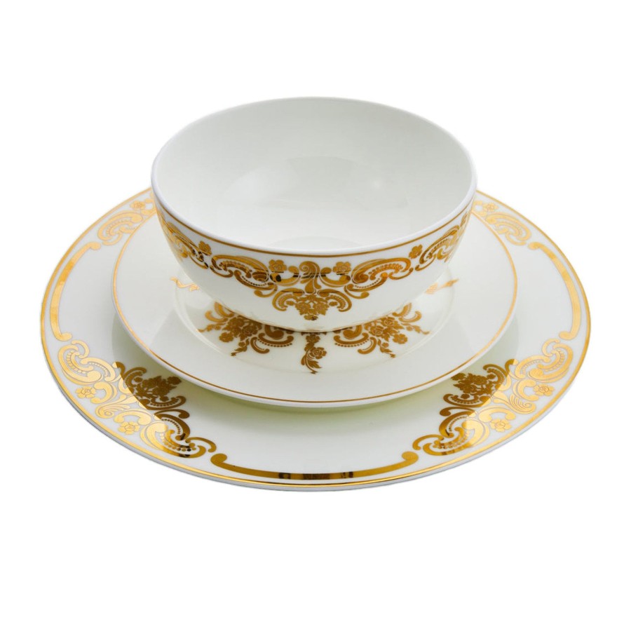 Dining Godinger | 20Th Century Baroque Bone China 16 Piece Dinnerware Set, Service For 4