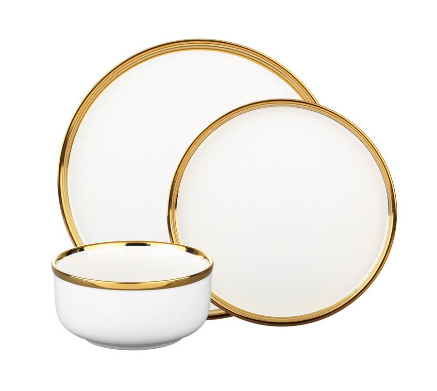 Dining Godinger | Hillcrest 12 Piece Gold Rim Dinnerware Set, Service For 4