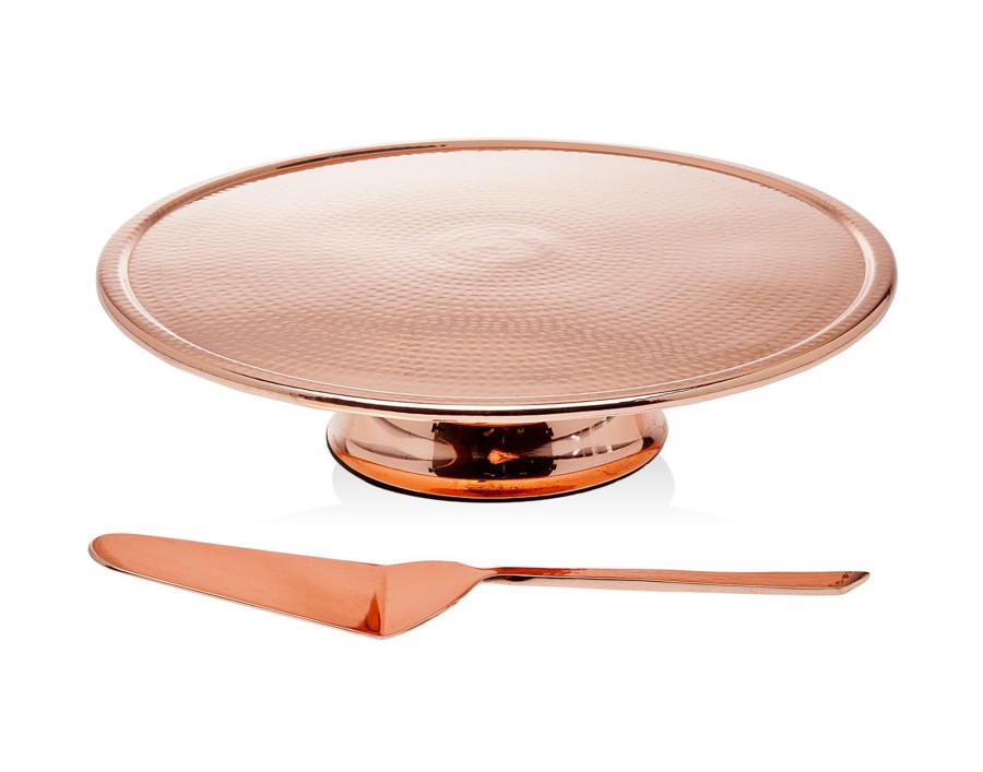 Kitchen Godinger | Hammered Copper Footed Cake Stand With Server