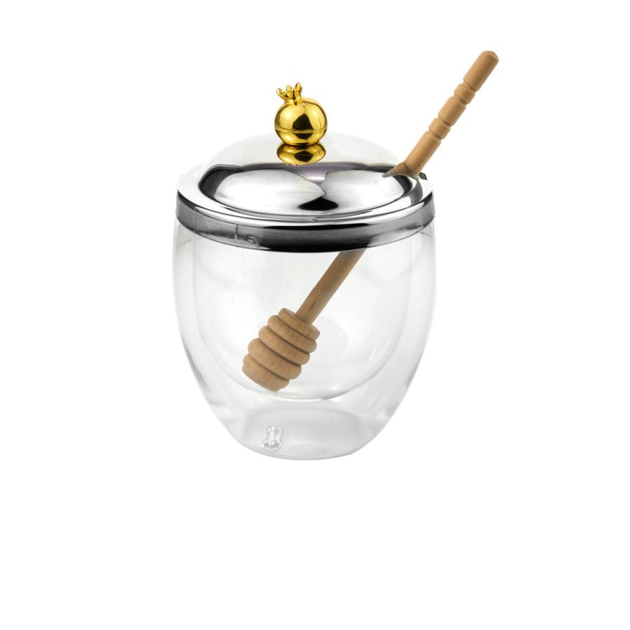 Kitchen Godinger | Pomegranate Double Walled Honey Jar With Honey Dipper