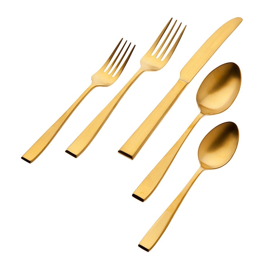 Flatware & Serveware Godinger | Flagstaff Matte Gold 18/0 Stainless Steel 20 Piece Flatware Set, Servi