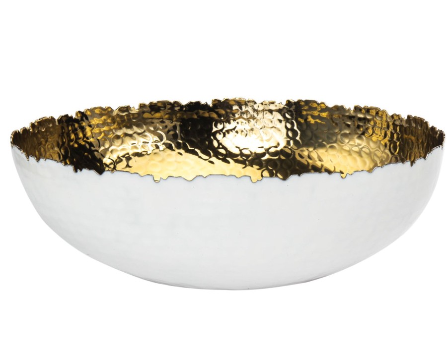 Kitchen Godinger | Munro White & Gold Hammered Serving Bowl