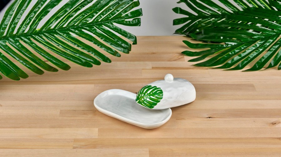 Kitchen Godinger | Monstera & Palm Leaf Butter Dish