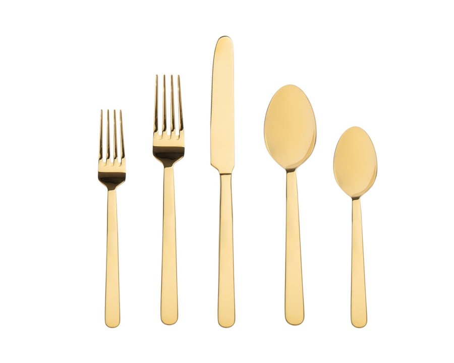 Flatware & Serveware Godinger | Lola Mirrored Gold 18/0 Stainless Steel 20 Piece Flatware Set, Service