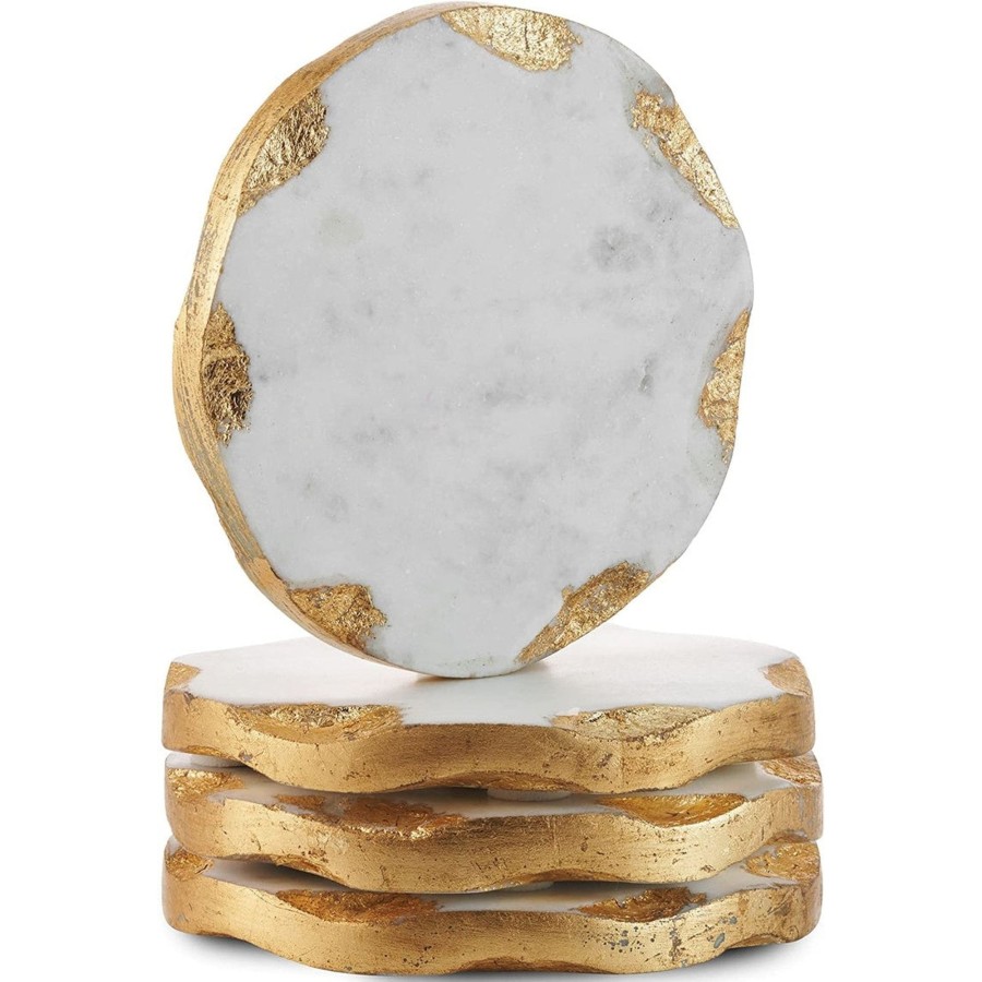 Glassware & Barware Godinger | Lavi Marble Gold Organic Edge Coaster Set