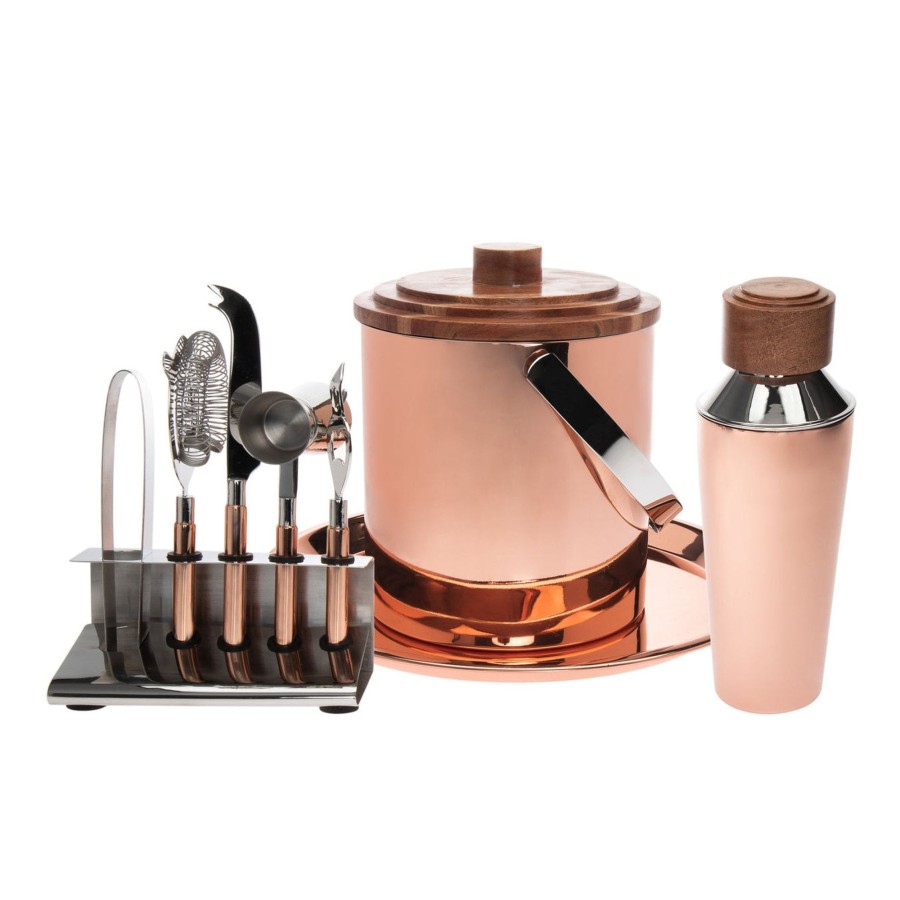 Glassware & Barware Godinger | Acacia Wood & Copper 9 Piece Bar Tool Set