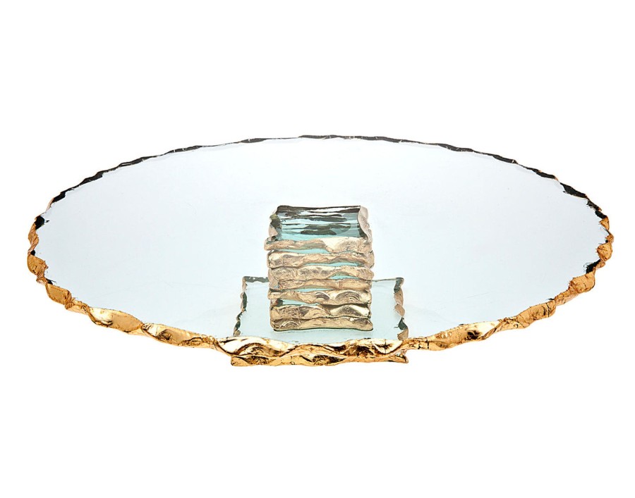 Kitchen Godinger | Harper Gold Edge Large Footed Cake Stand