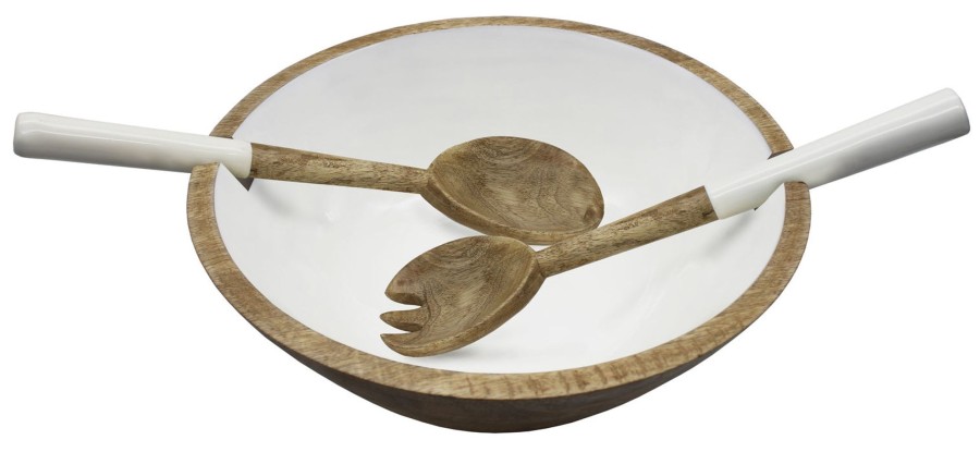 Kitchen Godinger | Wood & Enamel Salad Bowl With Servers