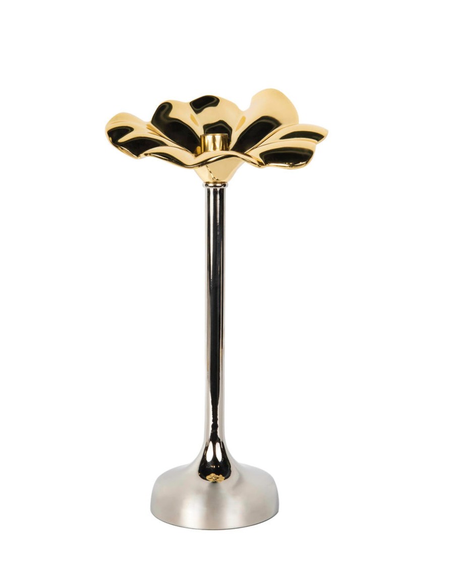 Decor Godinger | Blossom Platinum & Gold Tapered Candle Holder 18.5"