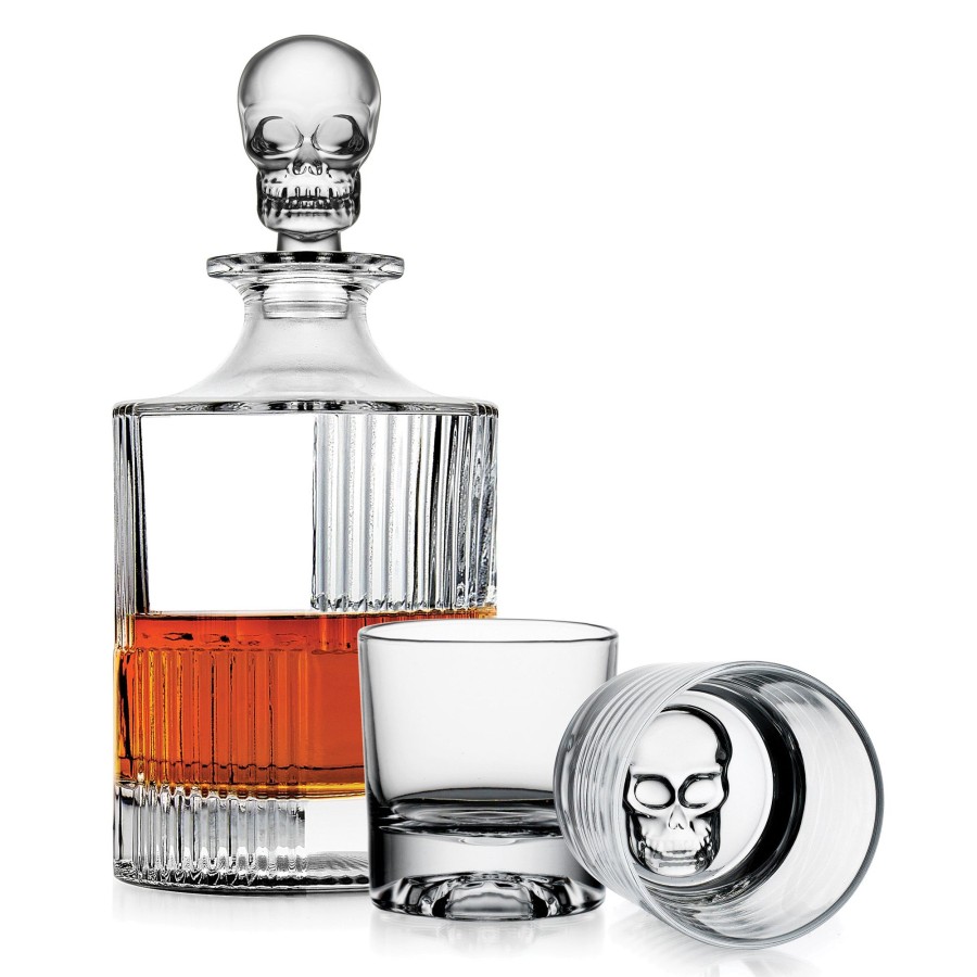 Glassware & Barware Godinger | Skull 3 Piece Round Whiskey Decanter Set