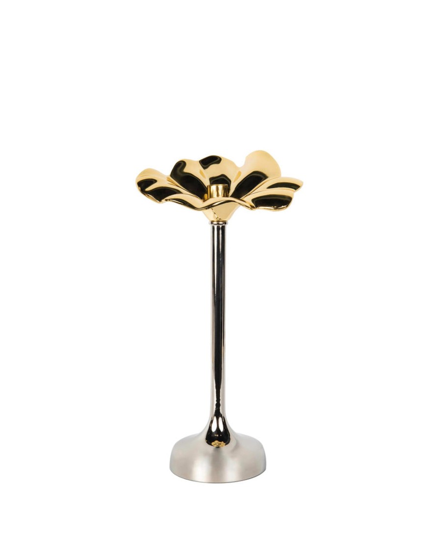 Decor Godinger | Blossom Platinum & Gold Tapered Candle Holder 13"