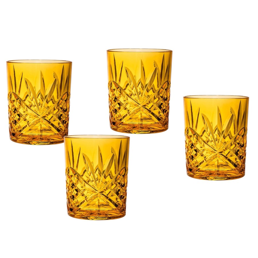 Glassware & Barware Godinger | Dublin Acrylic Sunshine Yellow Double Old Fashion, Set Of 4