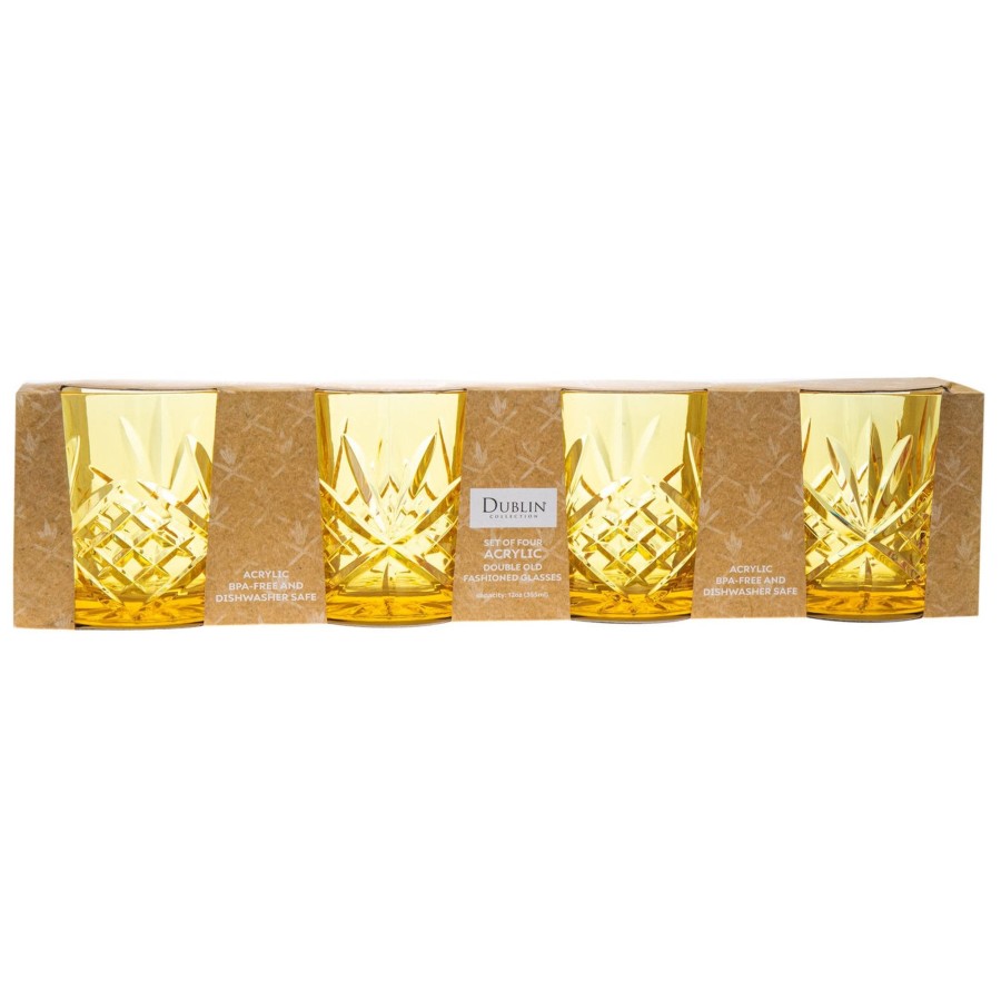 Glassware & Barware Godinger | Dublin Acrylic Sunshine Yellow Double Old Fashion, Set Of 4