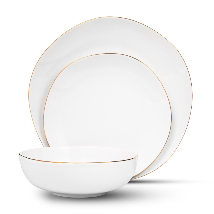 Dining Godinger | Andover White 12 Piece Gold Rim Dinnerware Set, Service For 4