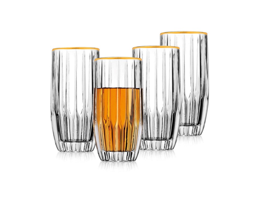 Glassware & Barware Godinger | Pleat Gold Rim Highball, Set Of 4