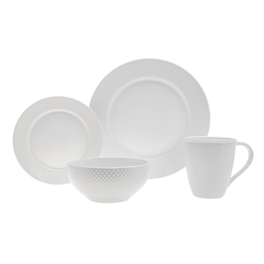 Dining Godinger | Pique Plain Porcelain 16 Piece Dinnerware Set, Service For 4