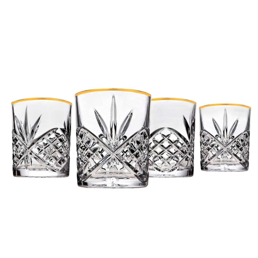 Glassware & Barware Godinger | Dublin Crystal Gold Rim Double Old Fashion, Set Of 4