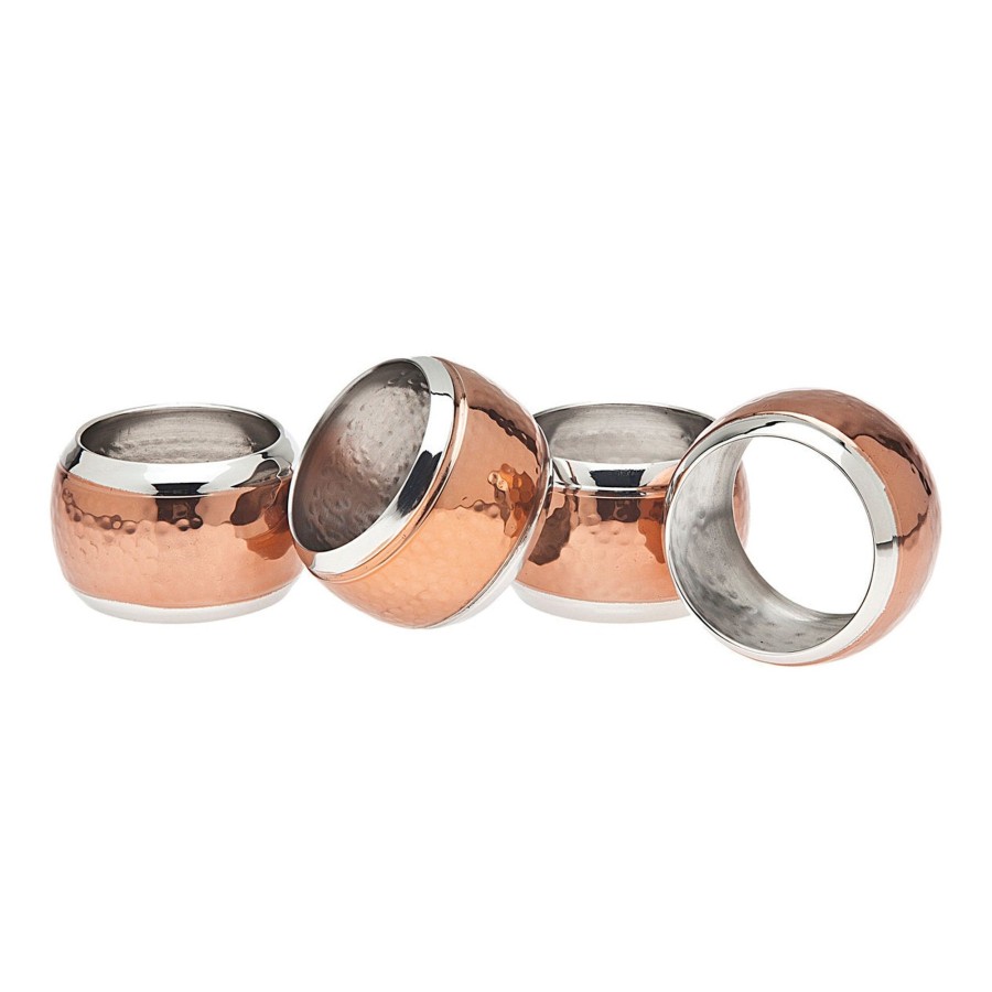 Dining Godinger | Two Toned Hammered Napkin Ring Set