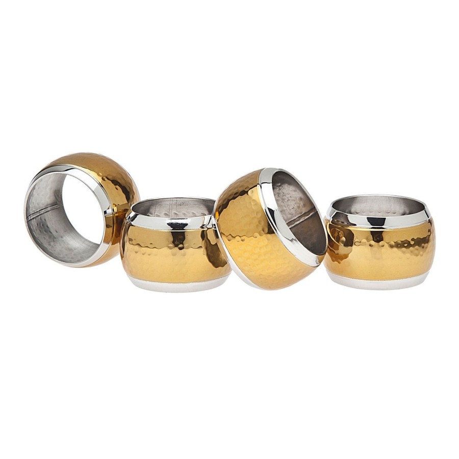 Dining Godinger | Two Toned Hammered Napkin Ring Set