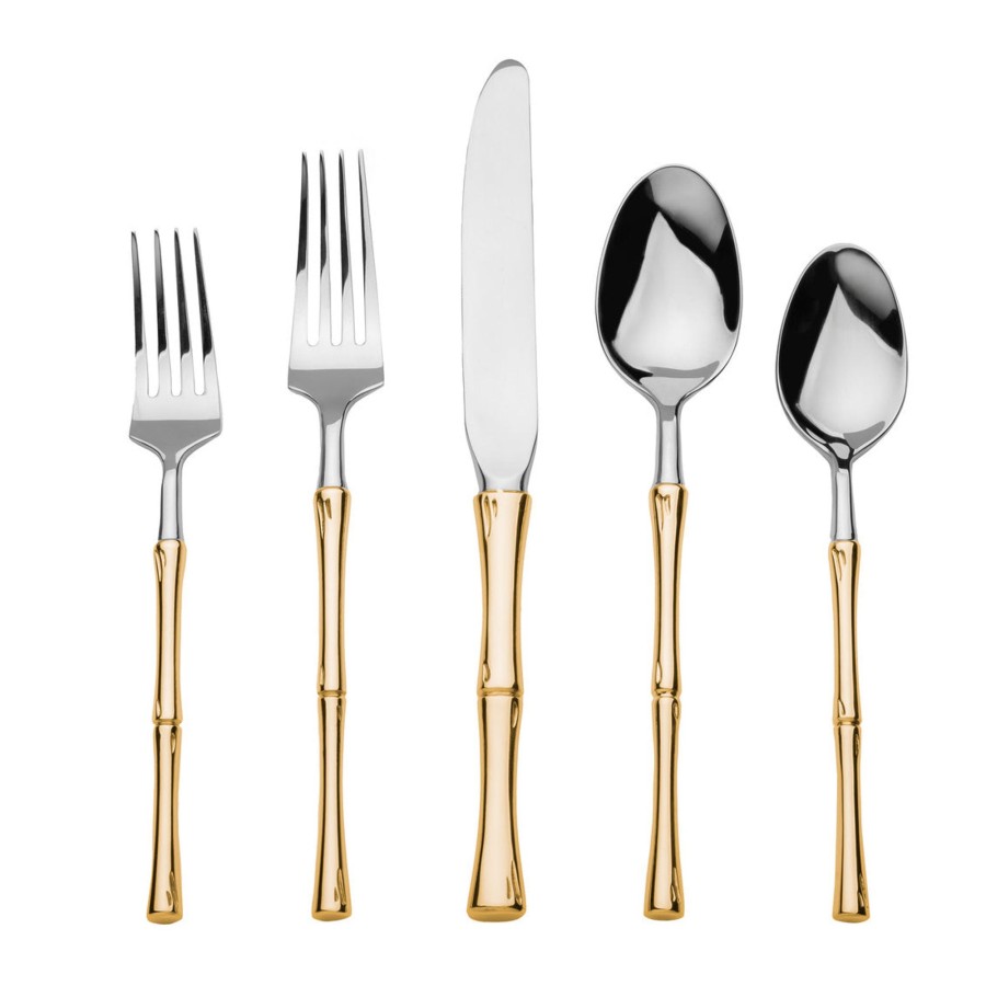 Flatware & Serveware Godinger | Rattan Mirrored Accented Gold 18/10 Stainless Steel 20 Piece Flatware