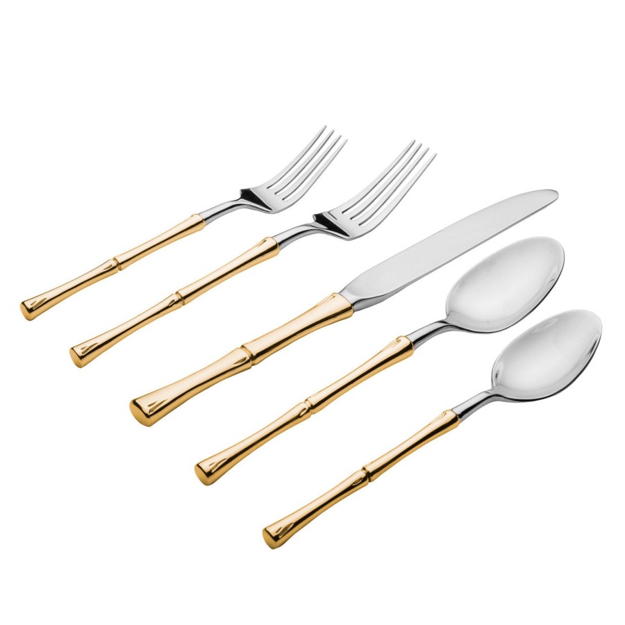 Flatware & Serveware Godinger | Rattan Mirrored Accented Gold 18/10 Stainless Steel 20 Piece Flatware