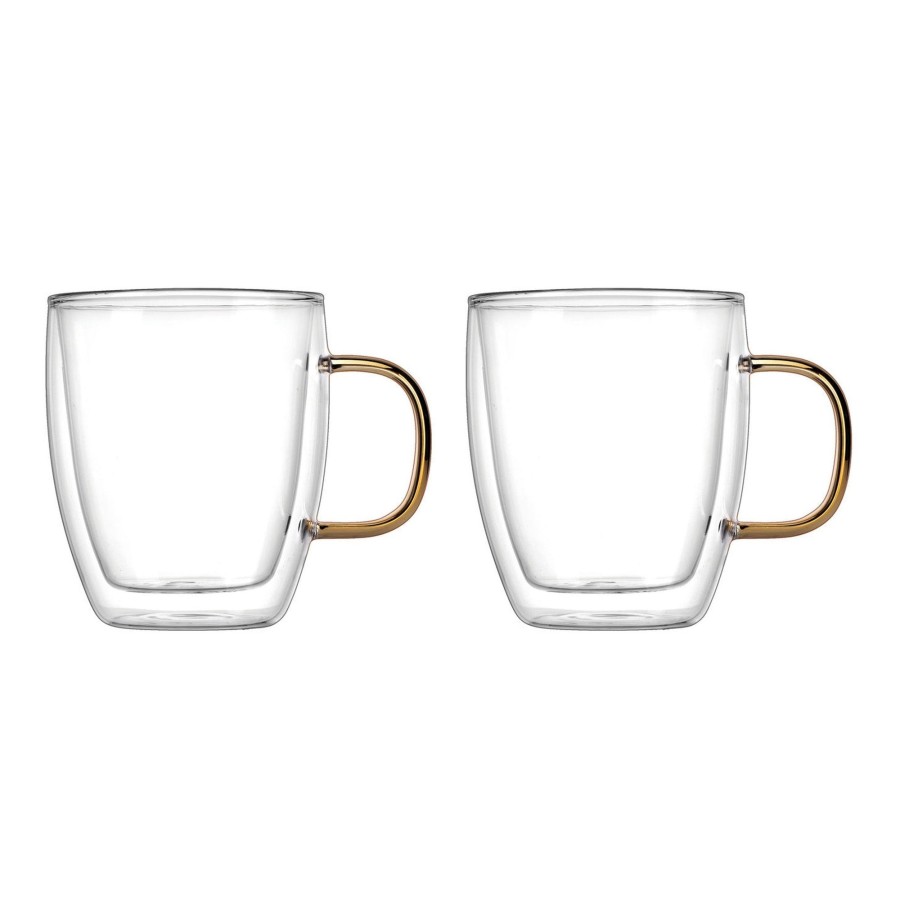 Dining Godinger | Coffee Double Wall Gold Handle Mug, Set Of 2