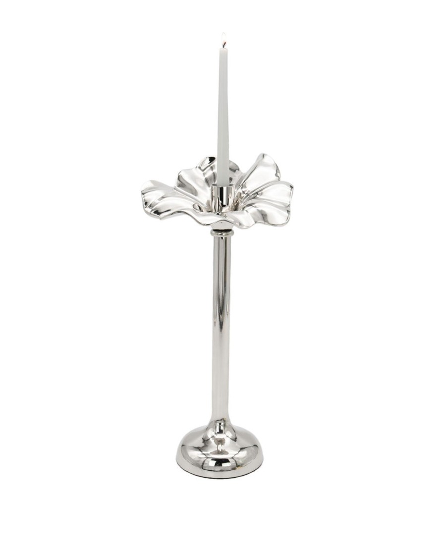 Decor Godinger | Blossom Platinum Tapered Candle Holder 13"