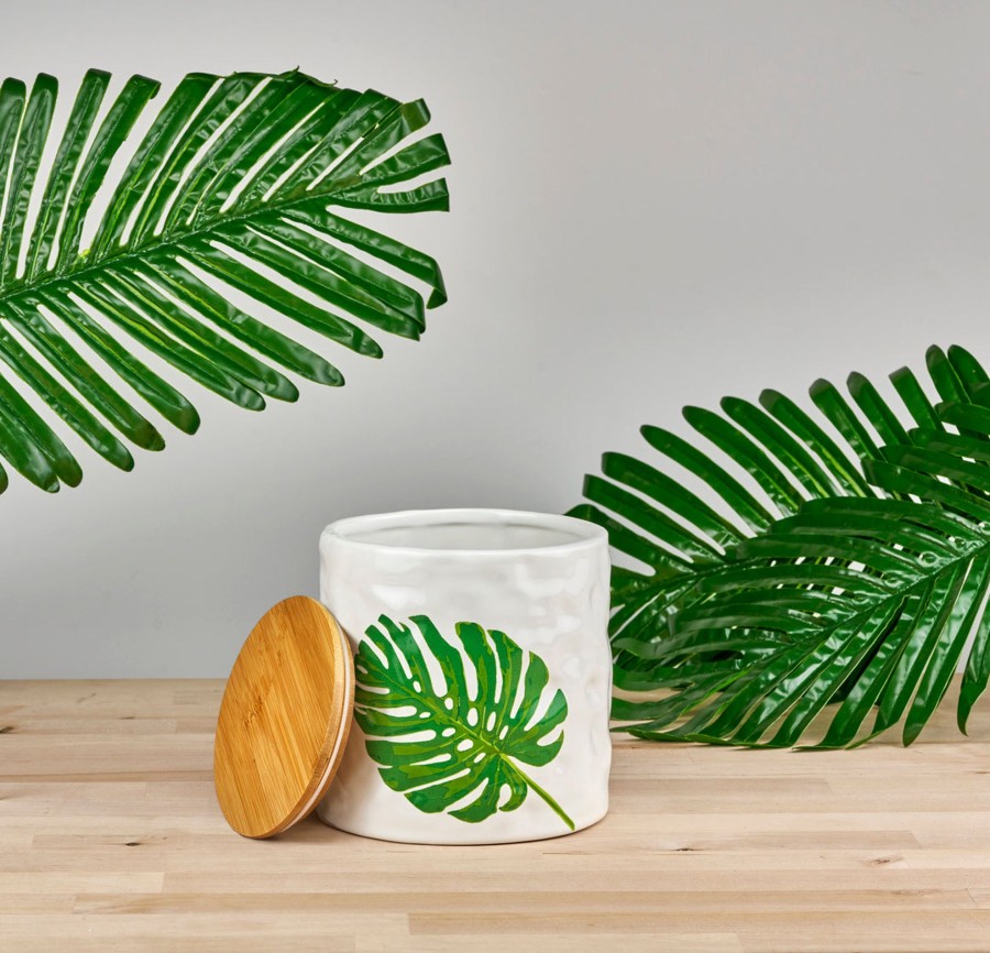 Kitchen Godinger | Monstera & Palm Leaf Small Storage Canister