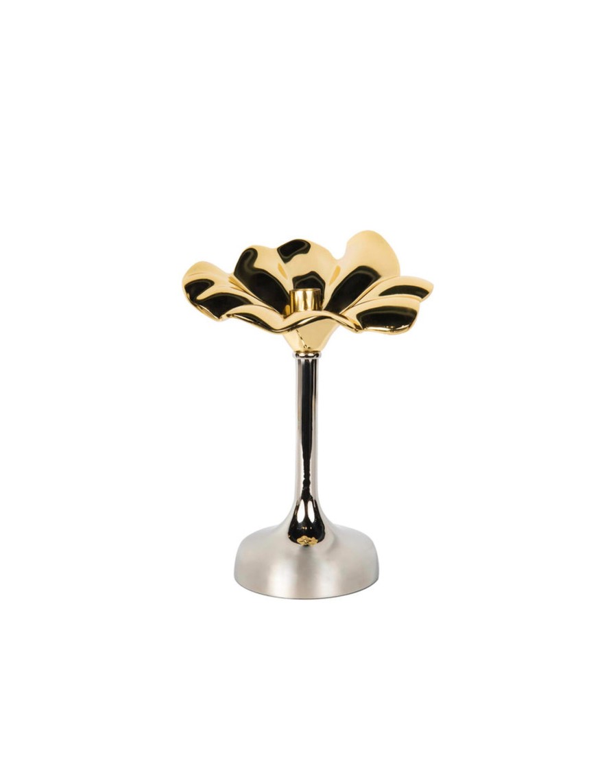 Decor Godinger | Blossom Platinum & Gold Tapered Candle Holder 10"