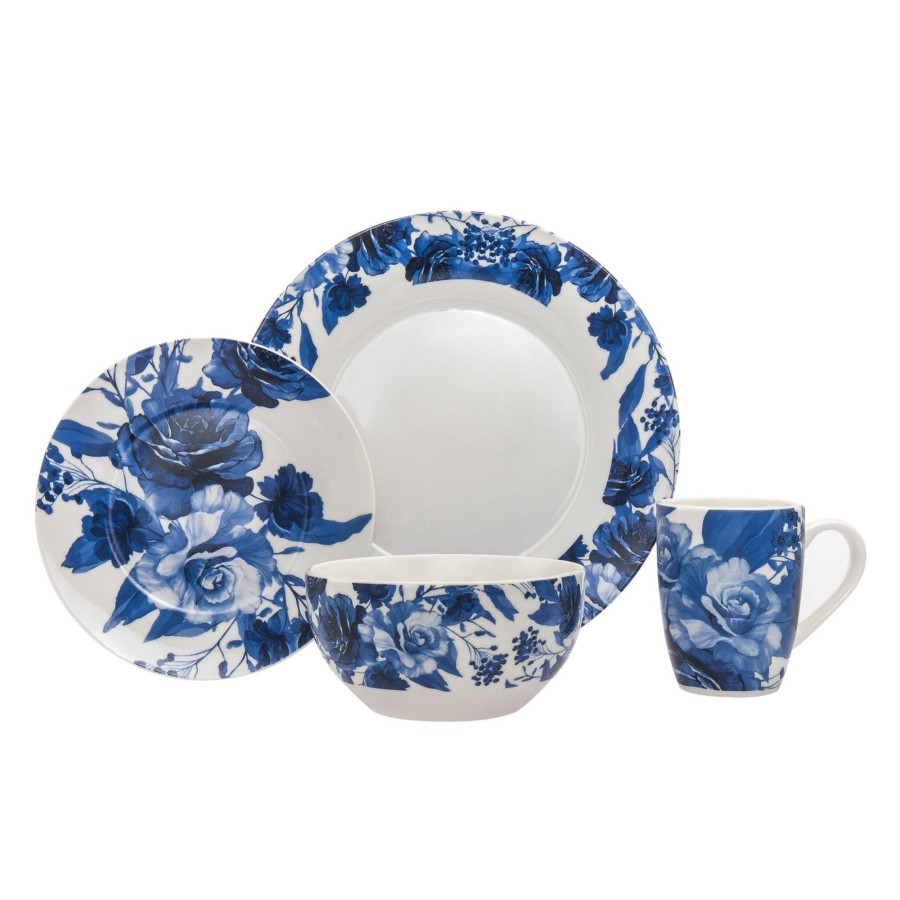 Dining Godinger | Bluetiful Florale Porcelain 16 Piece Dinnerware Set, Service For 4