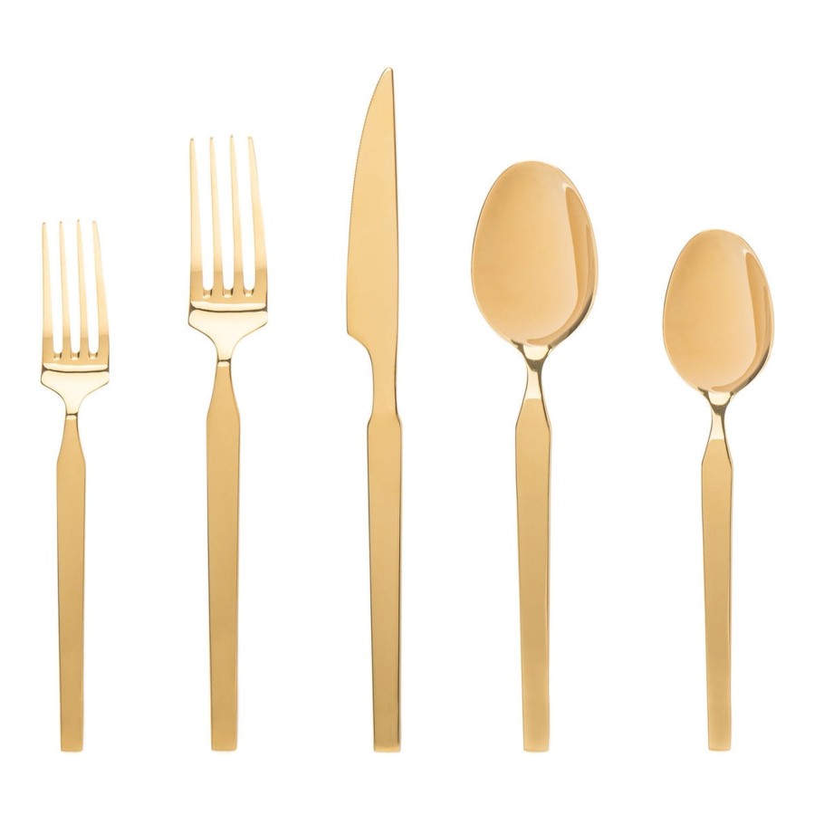 Flatware & Serveware Godinger | Podium Mirrored Gold 18/10 Stainless Steel 20 Piece Flatware Set, Serv