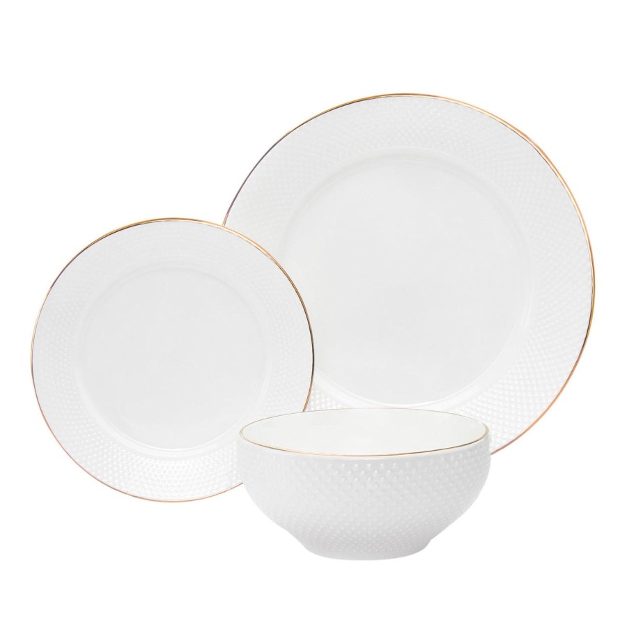 Dining Godinger | Pique Gold Rim Porcelain 18 Piece Dinnerware Set, Service For 6