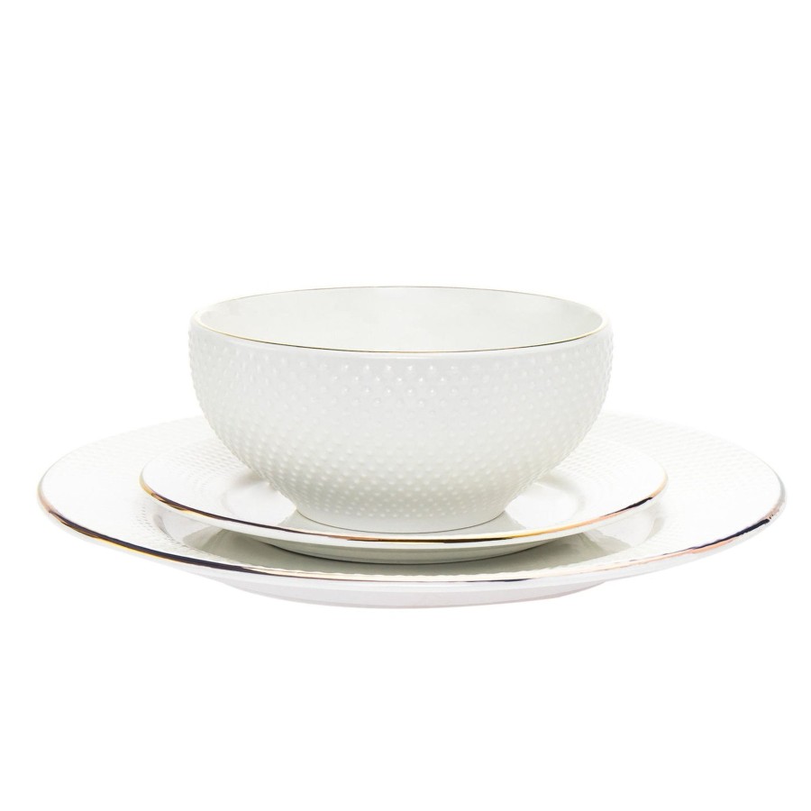 Dining Godinger | Pique Gold Rim Porcelain 18 Piece Dinnerware Set, Service For 6