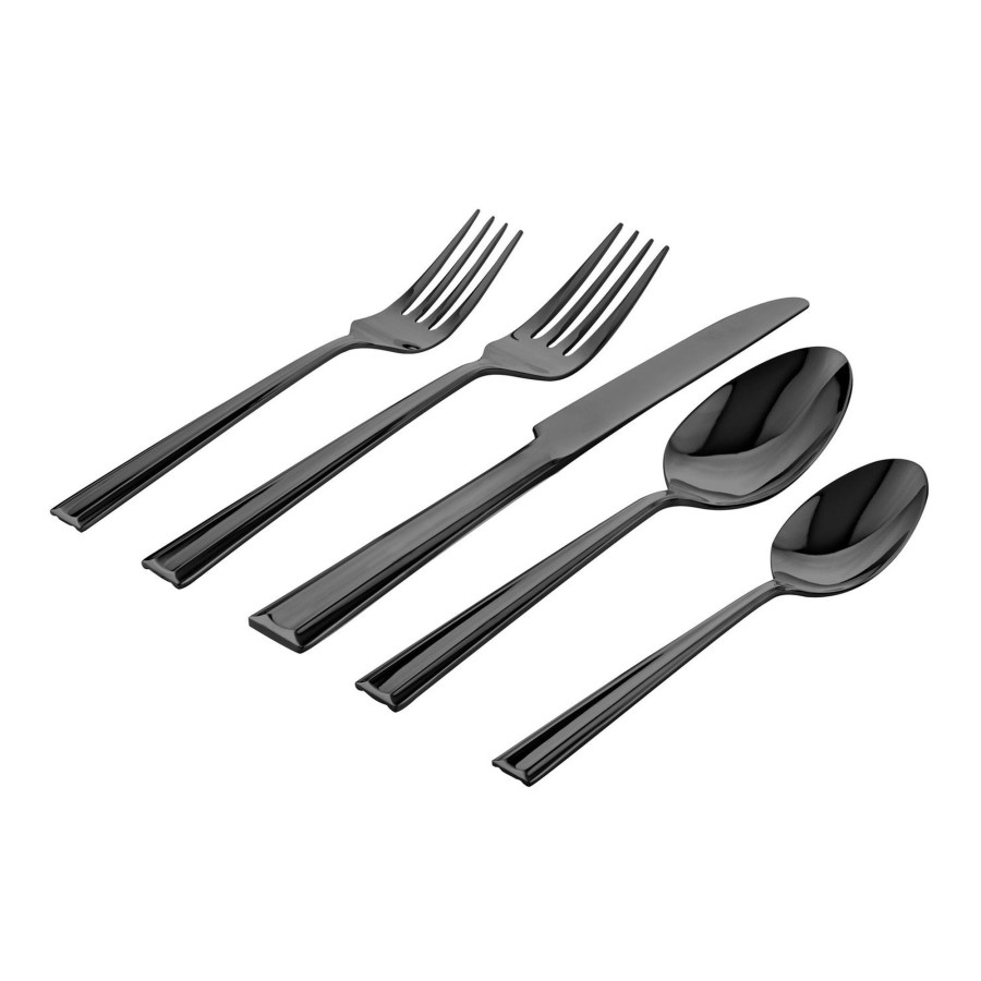 Flatware & Serveware Godinger | Plait Mirrored Black 18/0 Stainless Steel 20 Piece Flatware Set, Servi