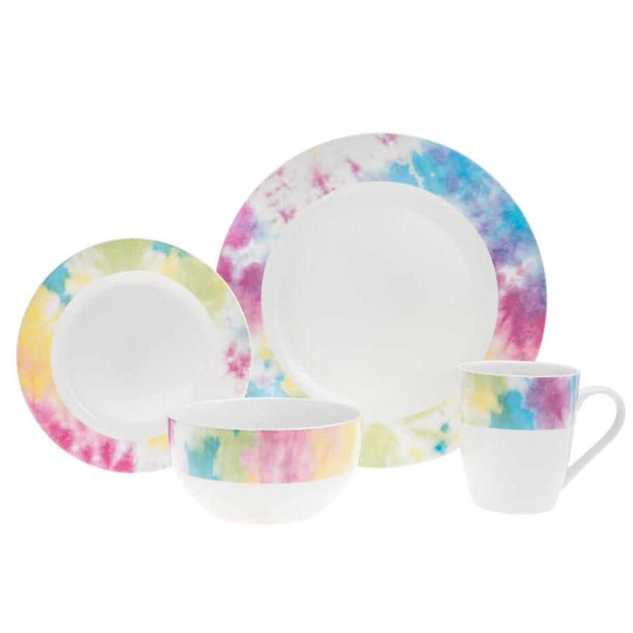 Dining Godinger | The Dye Multicolor Porcelain 16 Piece Dinnerware Set, Service For 4