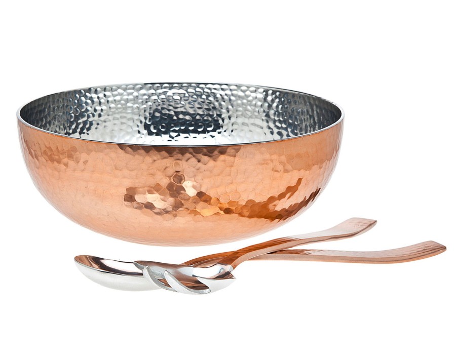 Kitchen Godinger | Hammered Copper Salad Bowl With Salad Servers