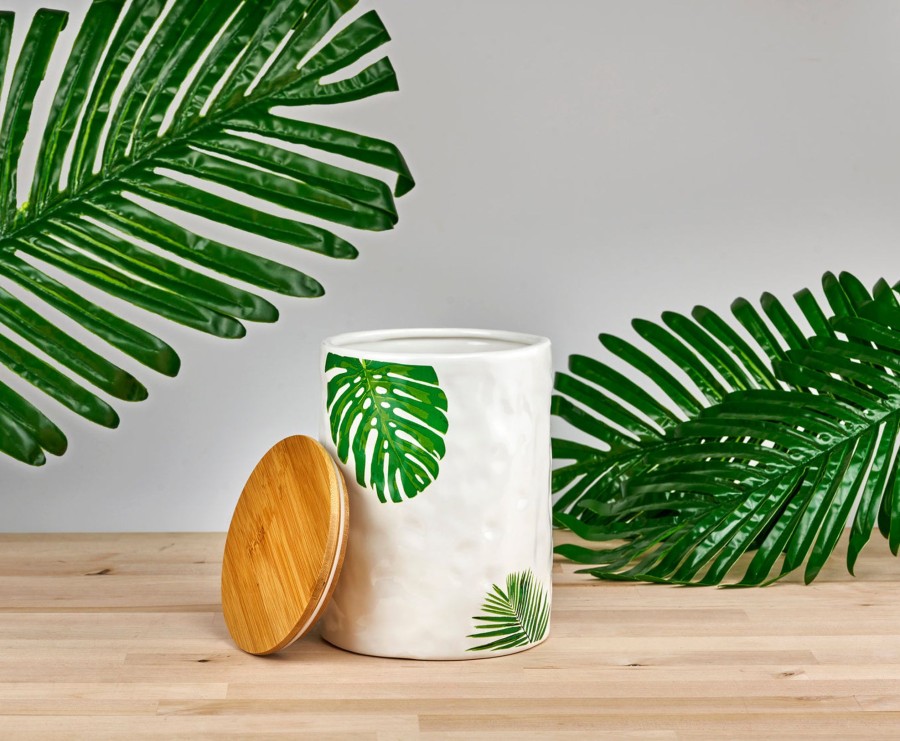 Kitchen Godinger | Monstera & Palm Leaf Medium Storage Canister