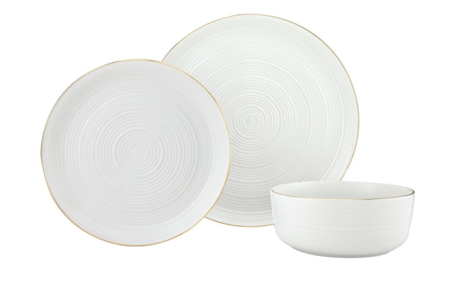 Dining Godinger | Linear Porcelain Gold Rim 12 Piece Dinnerware Set, Service For 4