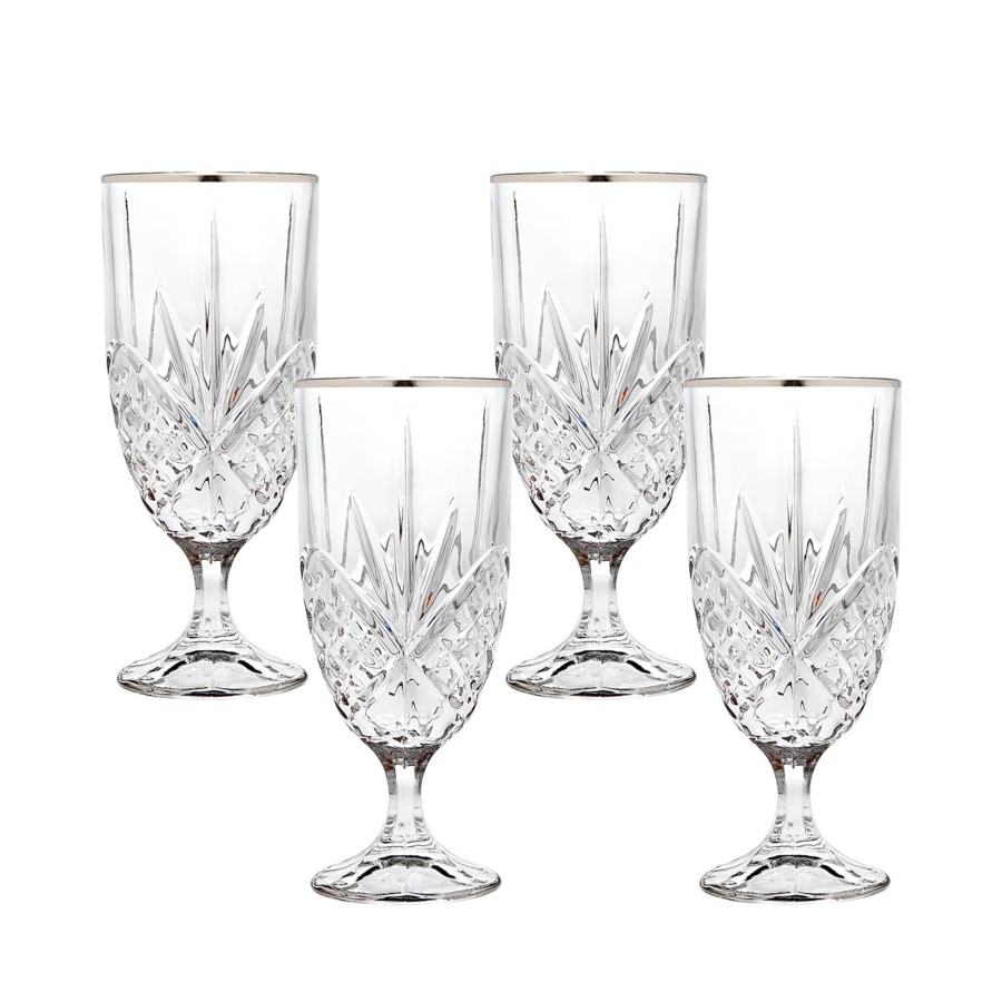 Glassware & Barware Godinger | Dublin Crystal Platinum Rim Ice Tea Glass, Set Of 4