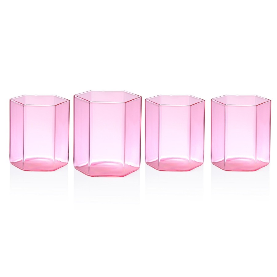 Glassware & Barware Godinger | Helix Pink Double Old Fashion Glass, Set Of 4