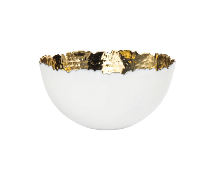 Kitchen Godinger | Munro White & Gold Hammered Snack Bowl