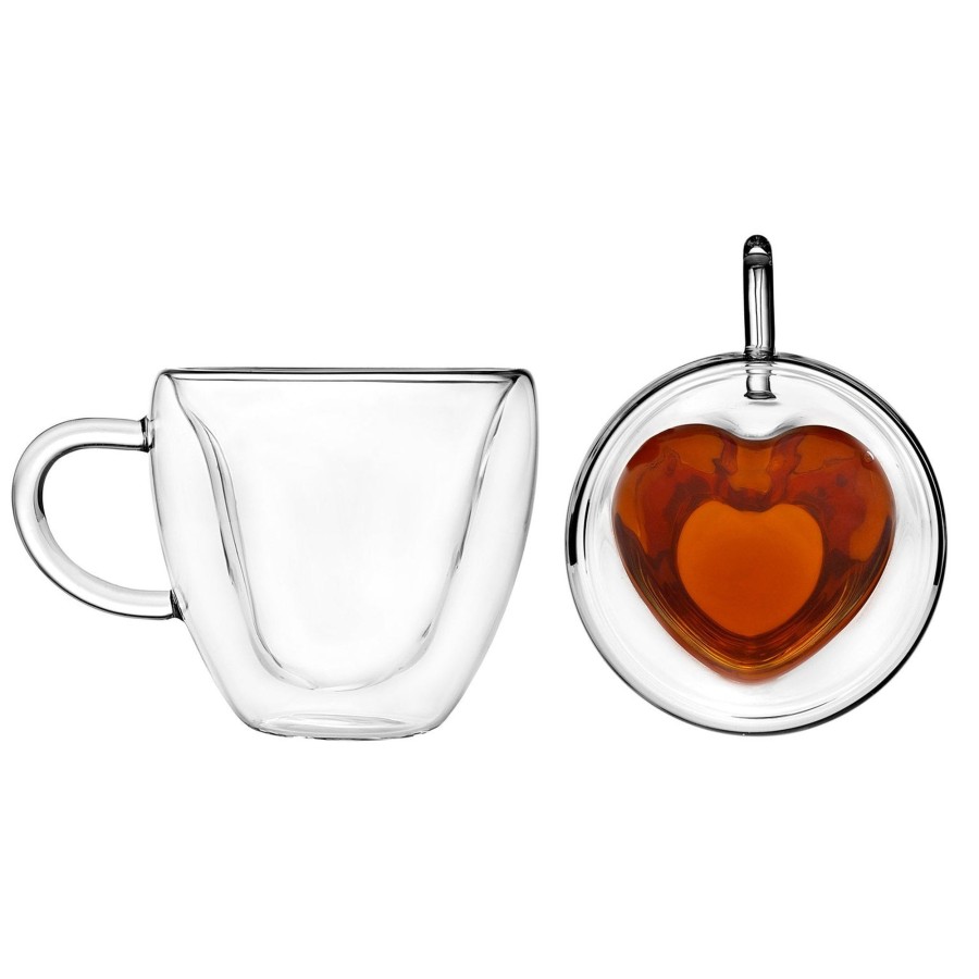 Dining Godinger | Coffee Double Wall Heart Mug, Set Of 2