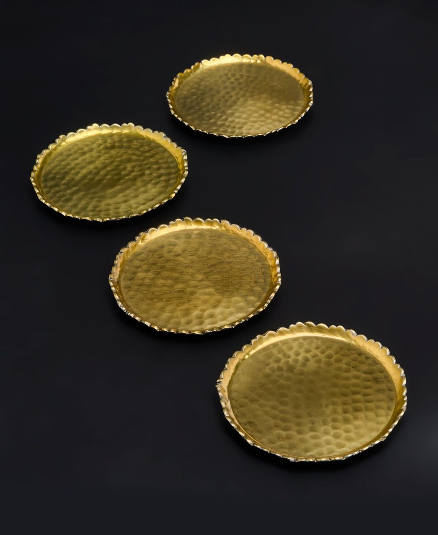 Glassware & Barware Godinger | Munro Black And Gold Hammered Coaster Set