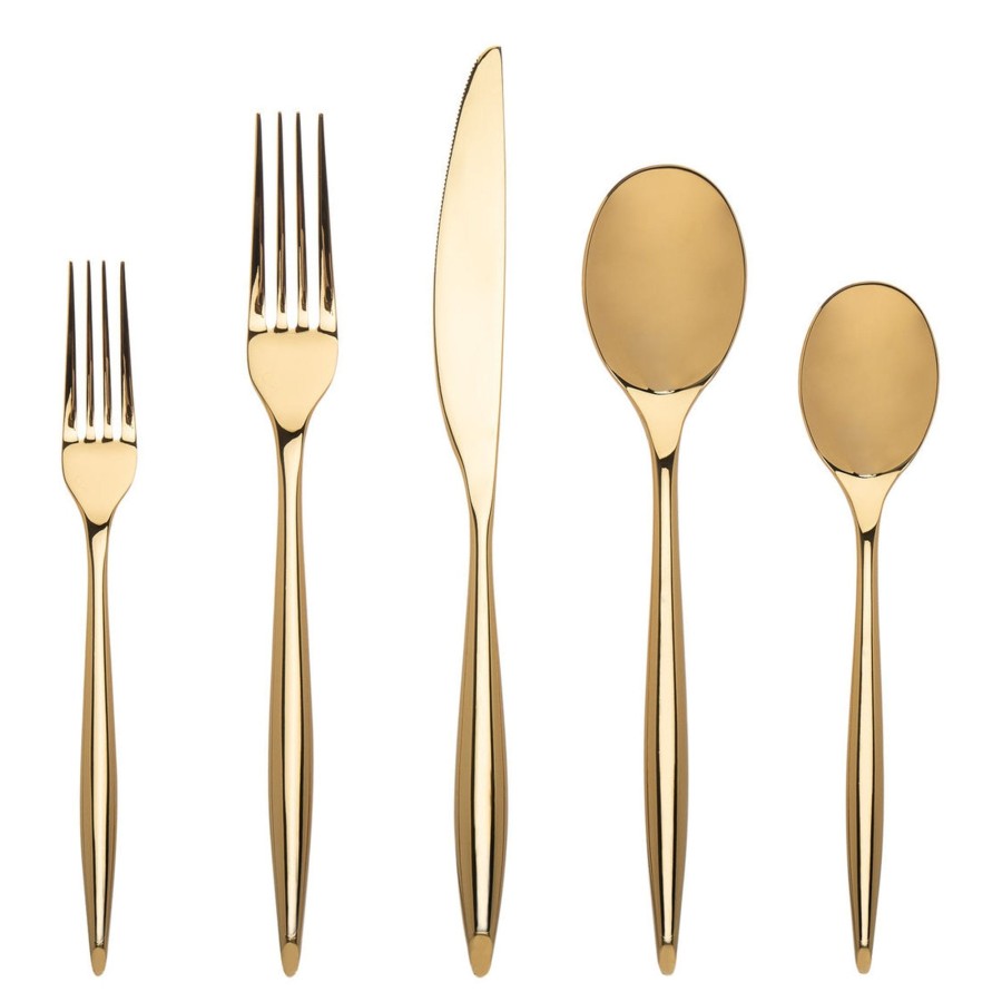 Flatware & Serveware Godinger | Milano Mirrored Gold 18/10 Stainless Steel 20 Piece Flatware Set, Serv