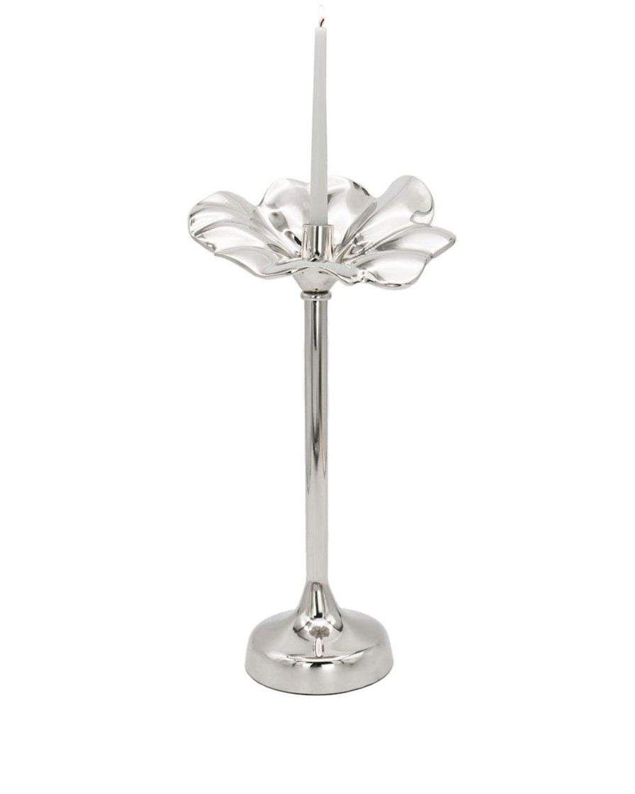 Decor Godinger | Blossom Platinum Tapered Candle Holder 15.75"