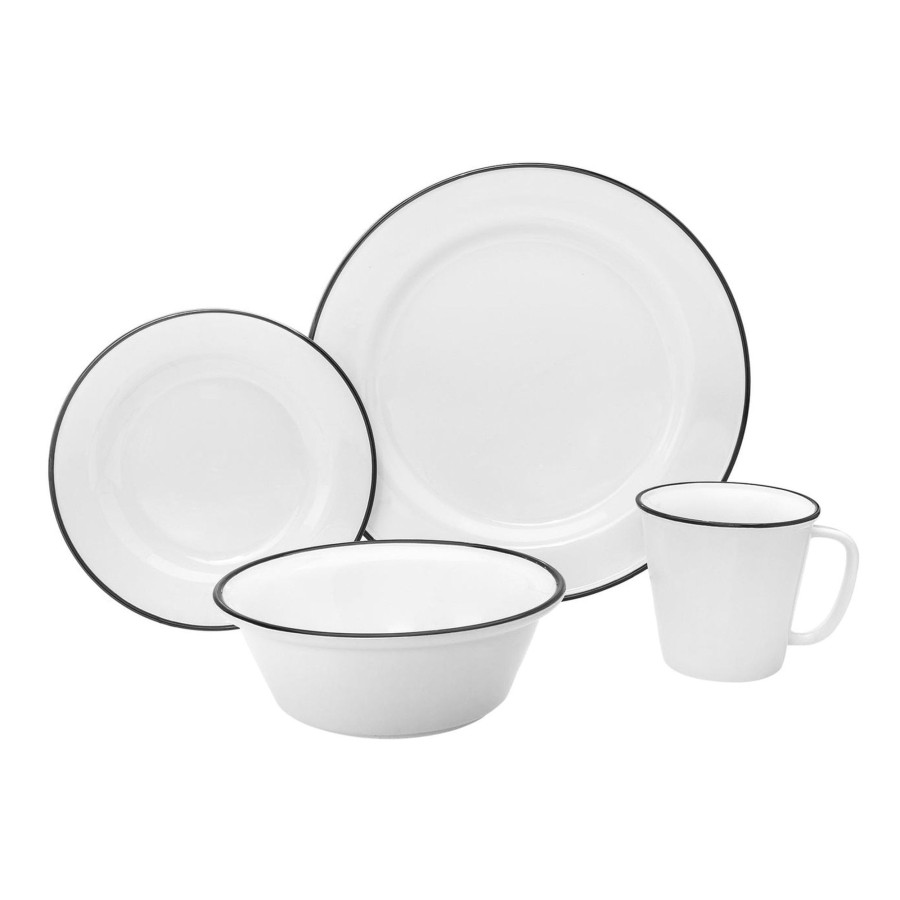 Dining Godinger | Bistro Black Rim Porcelain 16 Piece Dinnerware Set, Service For 4