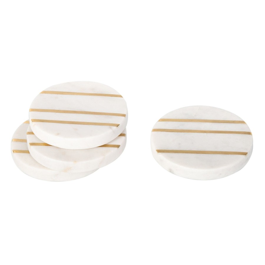 Glassware & Barware Godinger | Marble Circle Brass Inlay Coaster Set