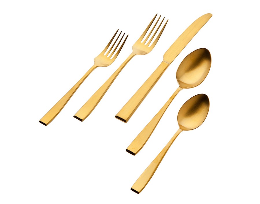 Flatware & Serveware Godinger | Chisel Mirrored Gold 18/0 Stainless Steel 20 Piece Flatware Set, Servi